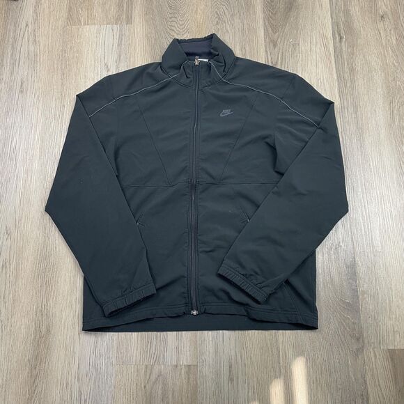Nike Jacket Mens Medium Black Full Zip Stand Collar Swoosh Athletic Performance - Picture 1 of 11